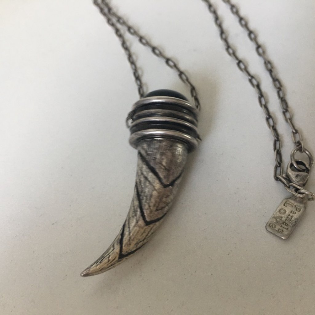 Pamela Love Antiquated Silver Necklace With Tooth / Horn W Onyx